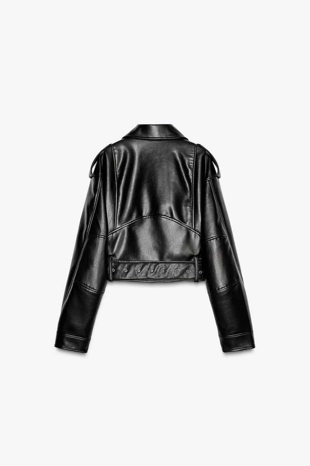 ZARA УКОРОЧЕННАЯ КУРТКА ИЗ ИСКУССТВЕННОЙ КОЖИ В БАЙКЕРСКОМ СТИЛЕ, ЧЕРНЫЙ