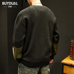 Свитер мужской высококачественный Американский стиль, мужской модный бренд, контрастный цвет, свободный свитер с внутренней подстежкой, осенне-зимняя мужская повседневная верхняя одежда