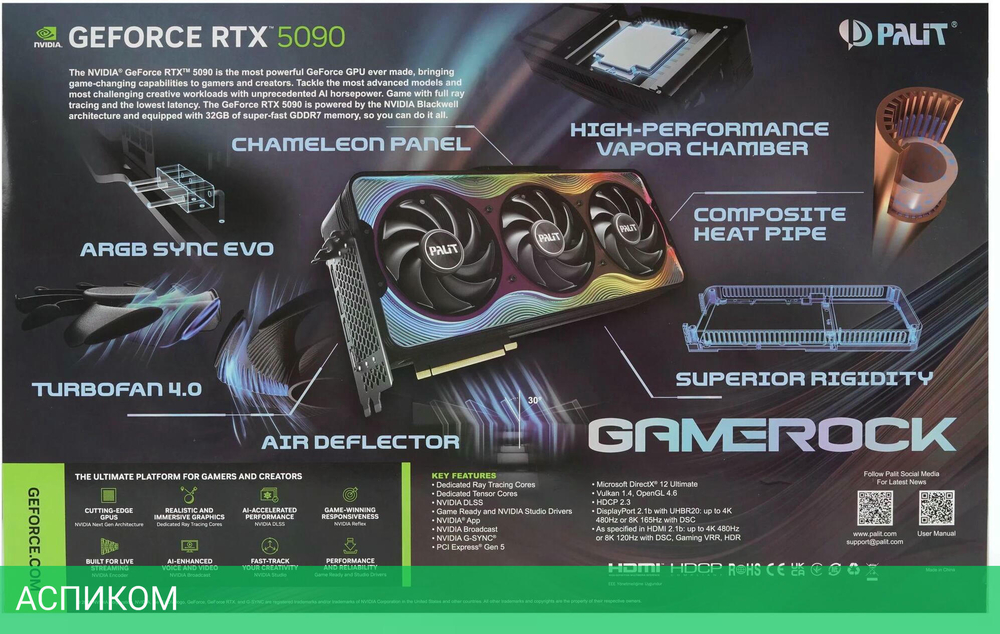 Видеокарта Palit GeForce RTX 5090 GameRock 32Gb GDDR7 (NE75090019R5-GB2020G)