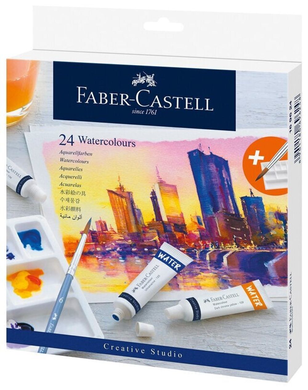 Акварель художественная Faber-Castell "Watercolours", 24цв., 9мл, туба, картон. упаковка
