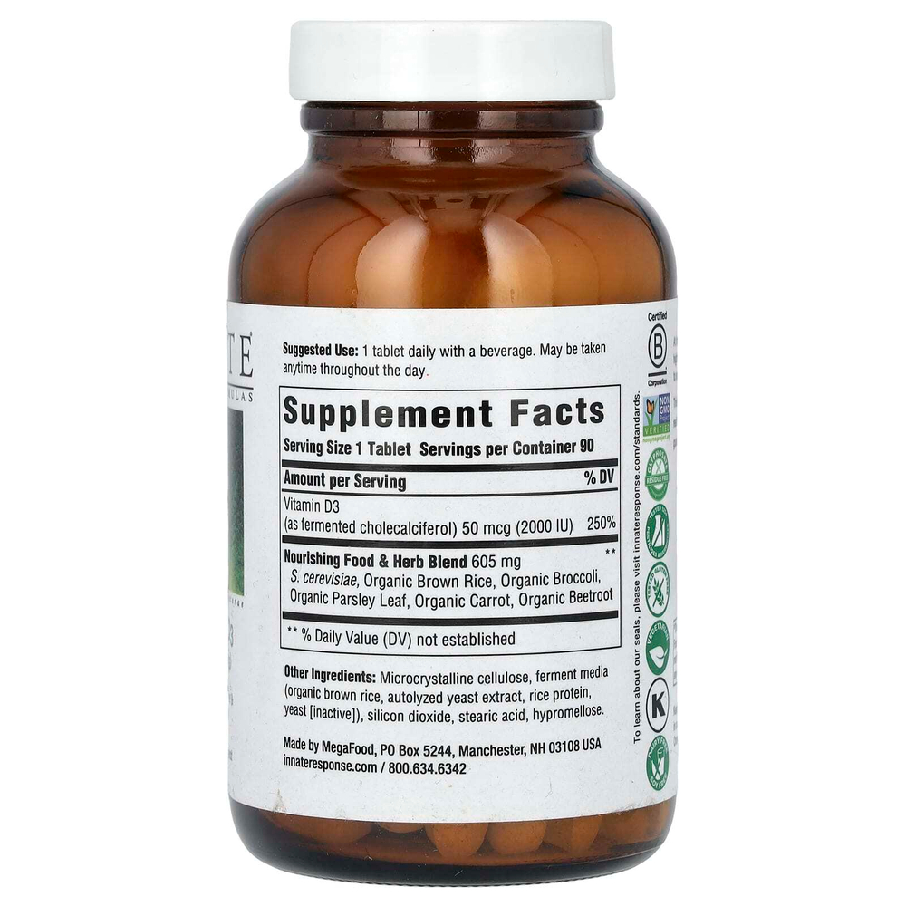 Innate Response Formulas, витамин D3, 50 мкг (2000 МЕ), 90 таблеток