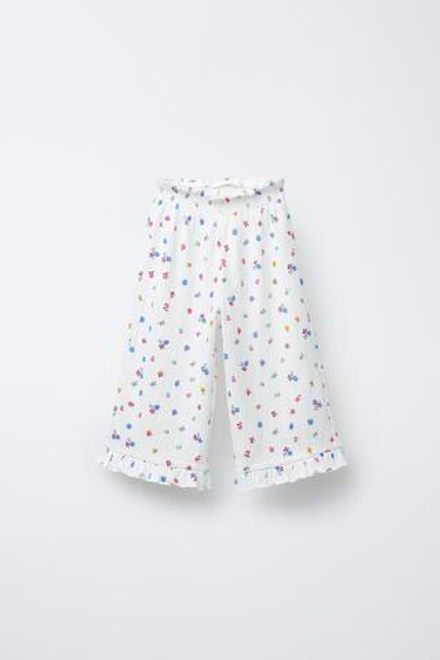 ZARA БРЮКИ-КЮЛОТЫ ИЗ РЕЛЬЕФНОЙ ТКАНИ С ЦВЕТОЧНЫМ ПРИНТОМ, ЭКРЮ
