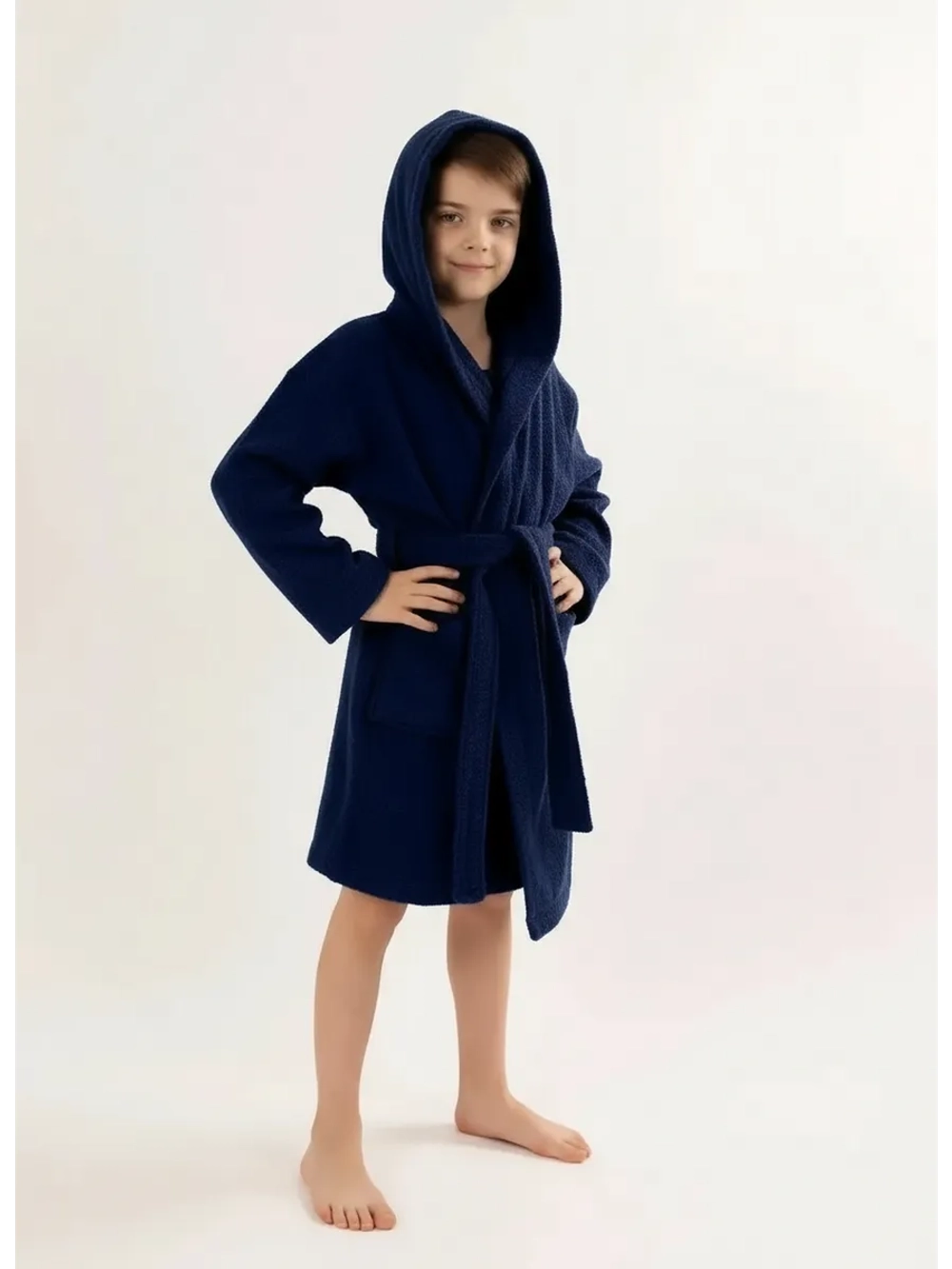 Халат детский махровый "Элит" с капюшоном, цвет: 761-Темно-синий