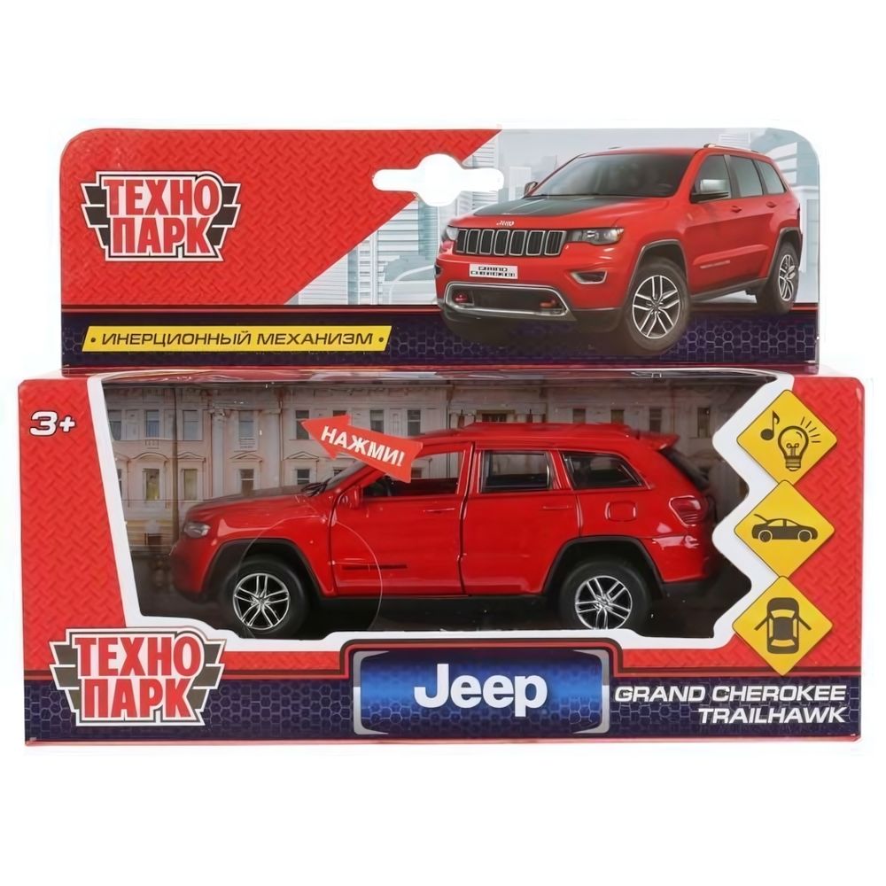 Модель ин. мет. 12см, &quot;Jeep grand cherokee&quot; свет-звук, красный в коробка (Технопарк)