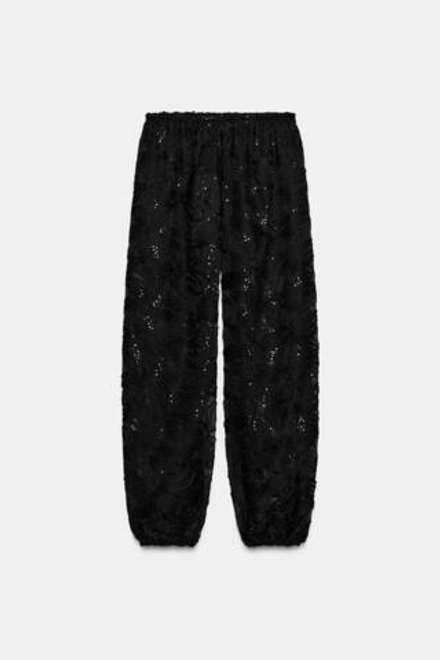 ZARA ШИРОКИЕ БРЮКИ С ПАЙЕТКАМИ, ЧЕРНЫЙ