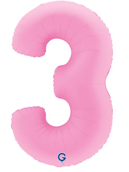 Шар (40''/102 см) Цифра, 3, Розовая Сакура, Матовый, 1 шт.