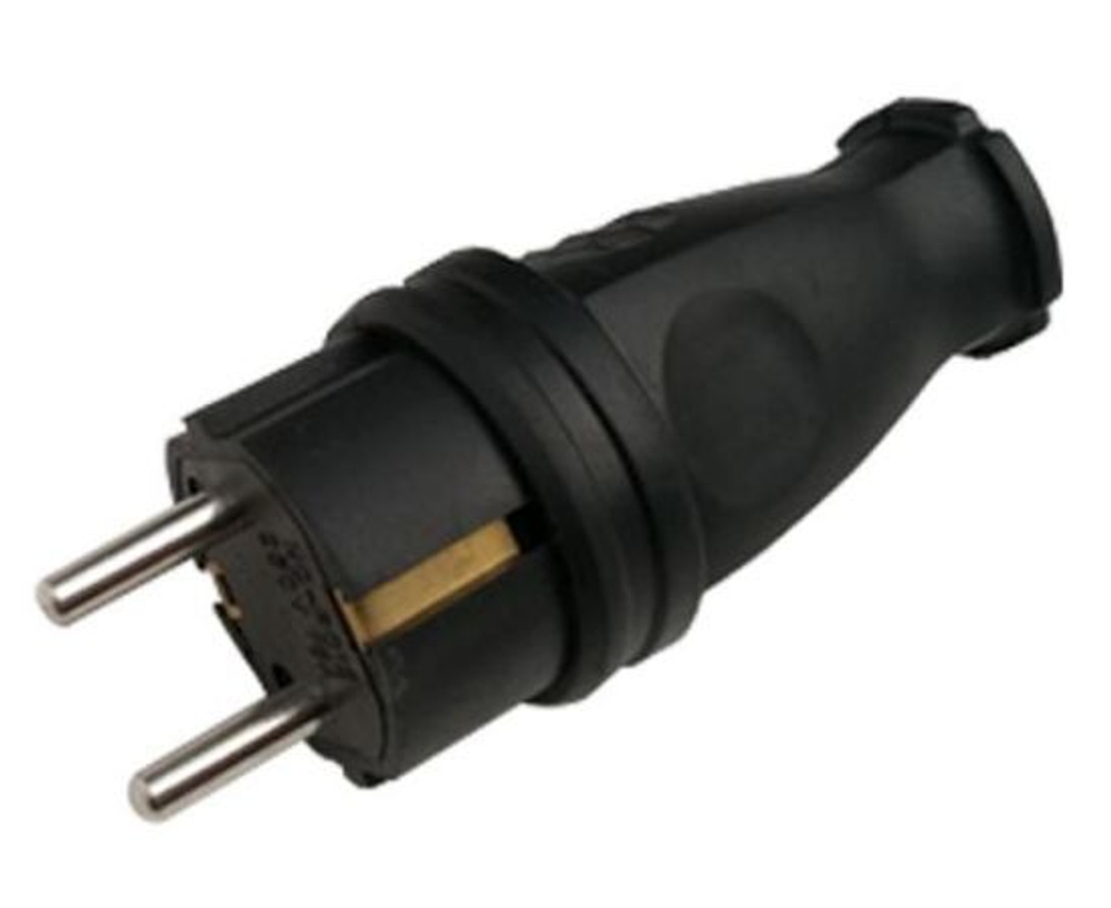 Вилка прямая с з/к каучук 16А IP44 черная 9210 IN HOME