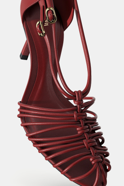 ZARA БОСОНОЖКИ НА КАБЛУКЕ С РЕМЕШКАМИ, КРАСНЫЙ