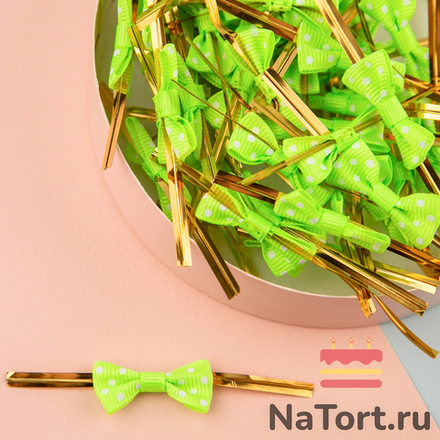 Твист лента с бантиком (зеленый в горошек, 8 см) 50 шт