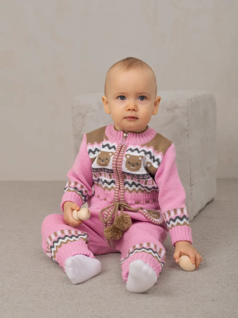 Вязаный комбинезон для новорожденных и малышей на молнии