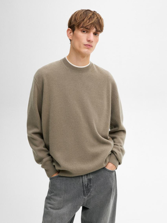 Massimo Dutti Свитер из смесовой шерсти с круглым вырезом, серый