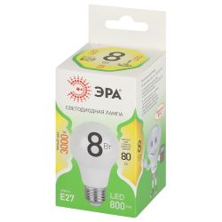 Лампа светодиодная ЭРА GREEN LINE LED A60-8W-830-E27 GL 8Вт теплый свет E27 | Лампы cветодиодные Груша (A)