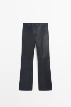 Massimo Dutti Легинсы клеш из кожи наппа, синий