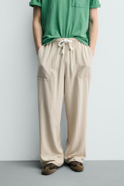 ZARA БРЮКИ RELAXED FIT В КЛЕТКУ, СВЕТЛО-БЕЖЕВЫЙ