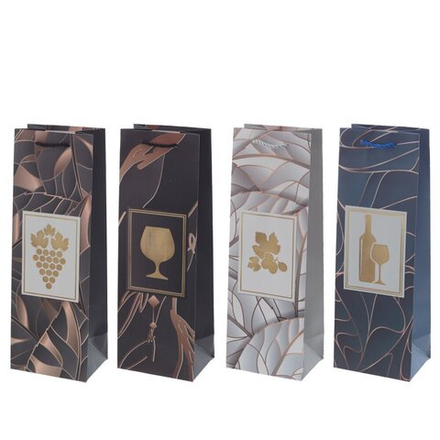 GAEM Пакет подарочный для бутылок (бумага 210г/м2, блок микс 12шт), L12 W9 H35 см, 4в.