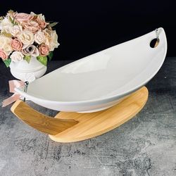 Lenardi 140-092 Овальное блюдо 42см на подставке BAMBOO в под.уп.(х8)Фарфор,бамбук