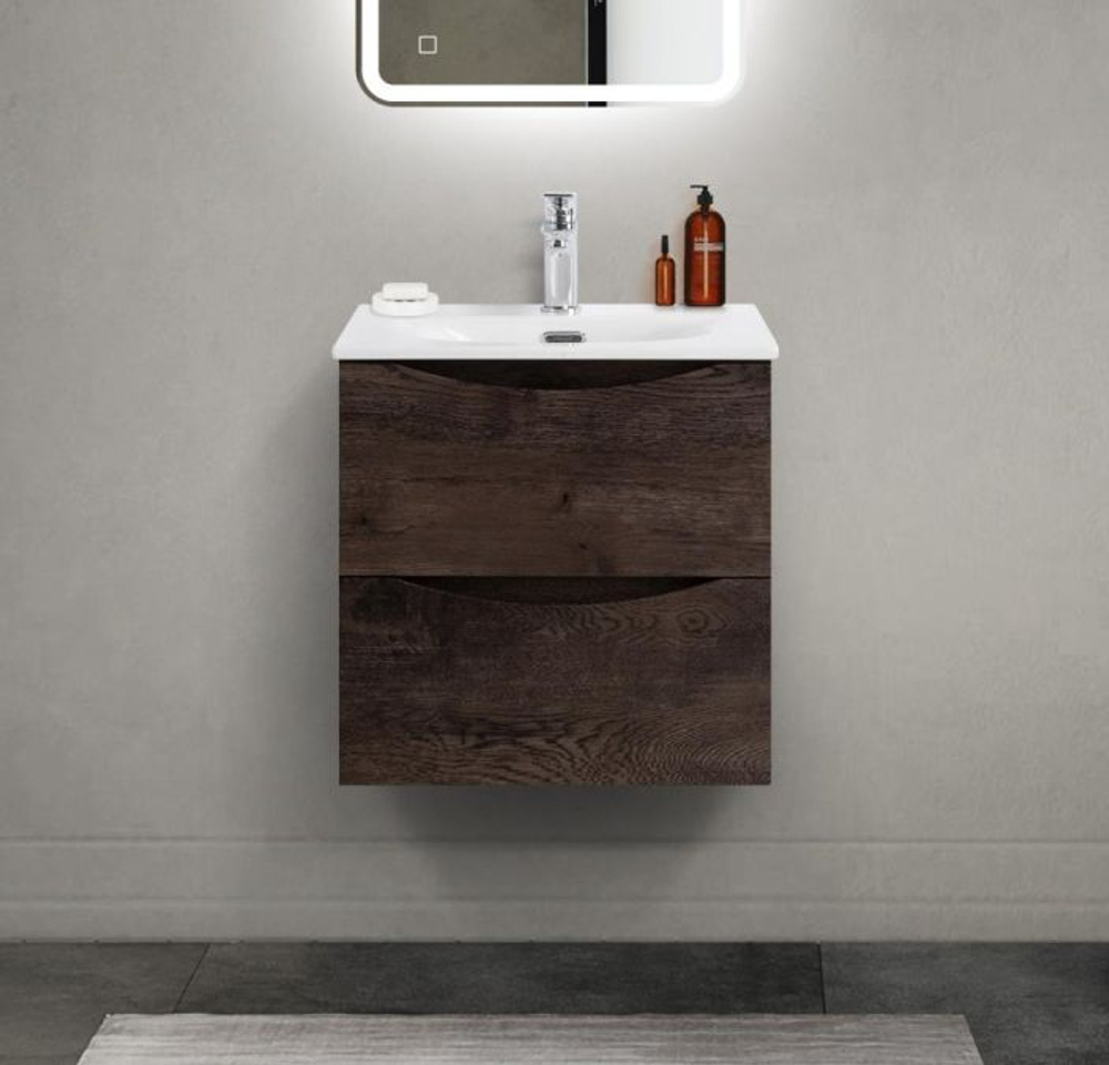 Тумба с раковиной подвесная BelBagno MARINO-CER-MINI-500-2C-SO-RNG-P Rovere Nature Grigio, раковина белая BB-8099-3-50