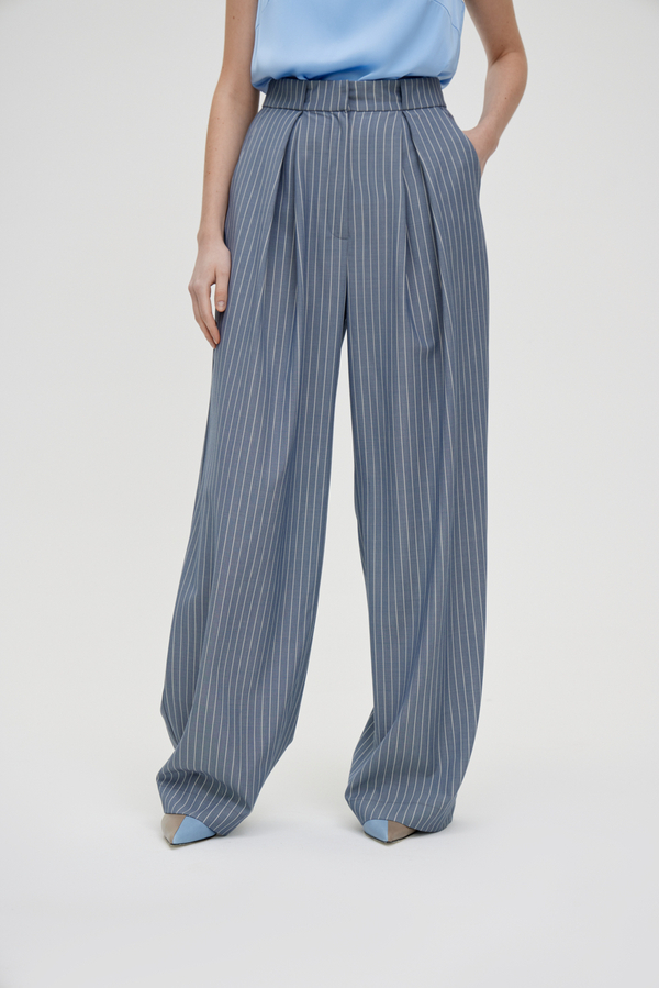 Брюки палаццо серые из тонкой шерсти