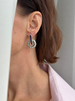 HMG MT Enamel Silver Серьги mix арт.0950, пусеты коса в форме круга на продолг.овале с лаванд.эмалью