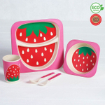 3860794 Набор детской посуды из бамбука «Клубничка», 5 предметов: тарелка, миска, стакан, столовые п