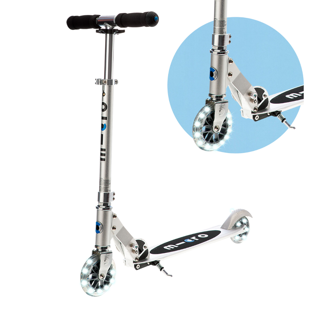 Самокат Micro Sprite серебристый LED светящиеся колеса