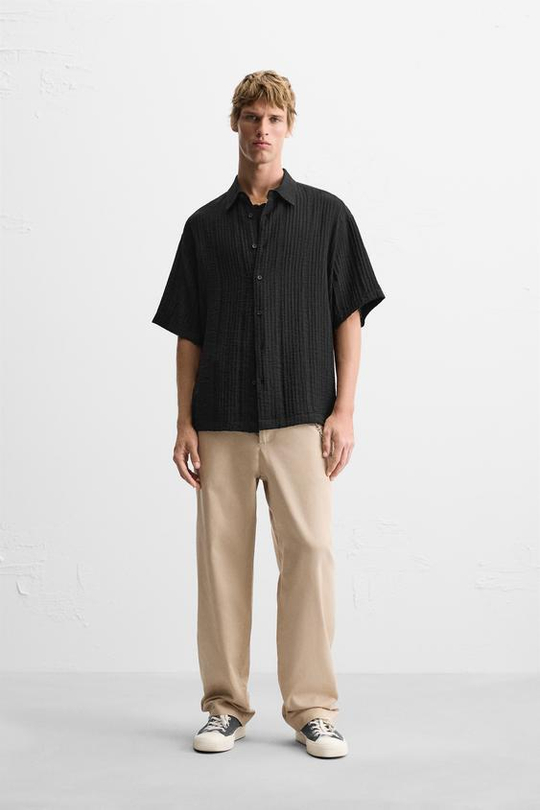 ZARA РУБАШКА ИЗ РЕЛЬЕФНОЙ ТКАНИ, ЧЕРНЫЙ