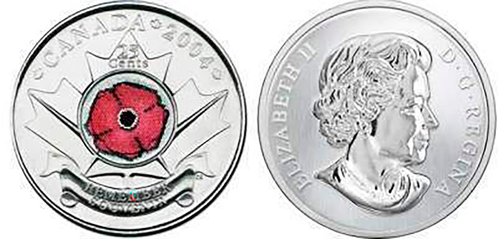 25 центов. Мак. 90 лет с начала 1-й мировой войны. 2004 год. UNC. (Цветная)