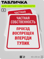 Табличка для частной территории "Частная собственность, впереди тупик", на дом, для участка, организаций, предупреждающая, 40х30 см, Silver Plane x Айдентика Технолоджи