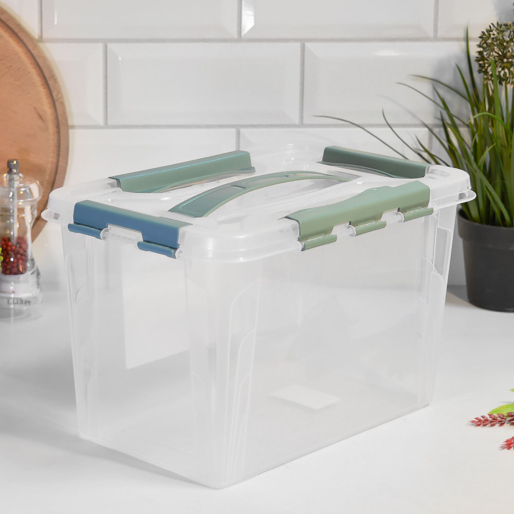 Ящик для хранения 6,65л "Grand box" с замками и ручкой, 290*190*180мм, голубой