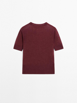 Massimo Dutti Тонкий трикотажный свитер с короткими рукавами - STUDIO, бордово-красный