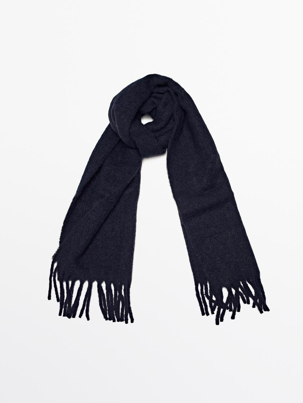 Massimo Dutti Шарф из смесовой шерсти с бахромой, темно-синий