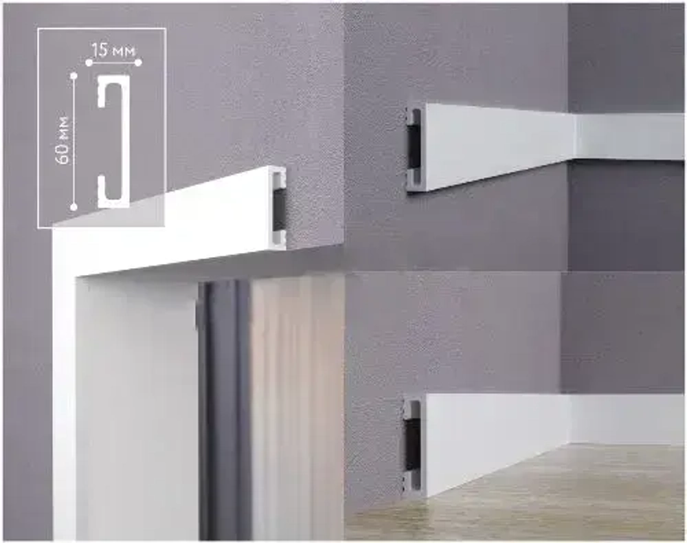 Плинтус из дюрополимера Teckwood Белый ДП1 , 60х15х2000мм