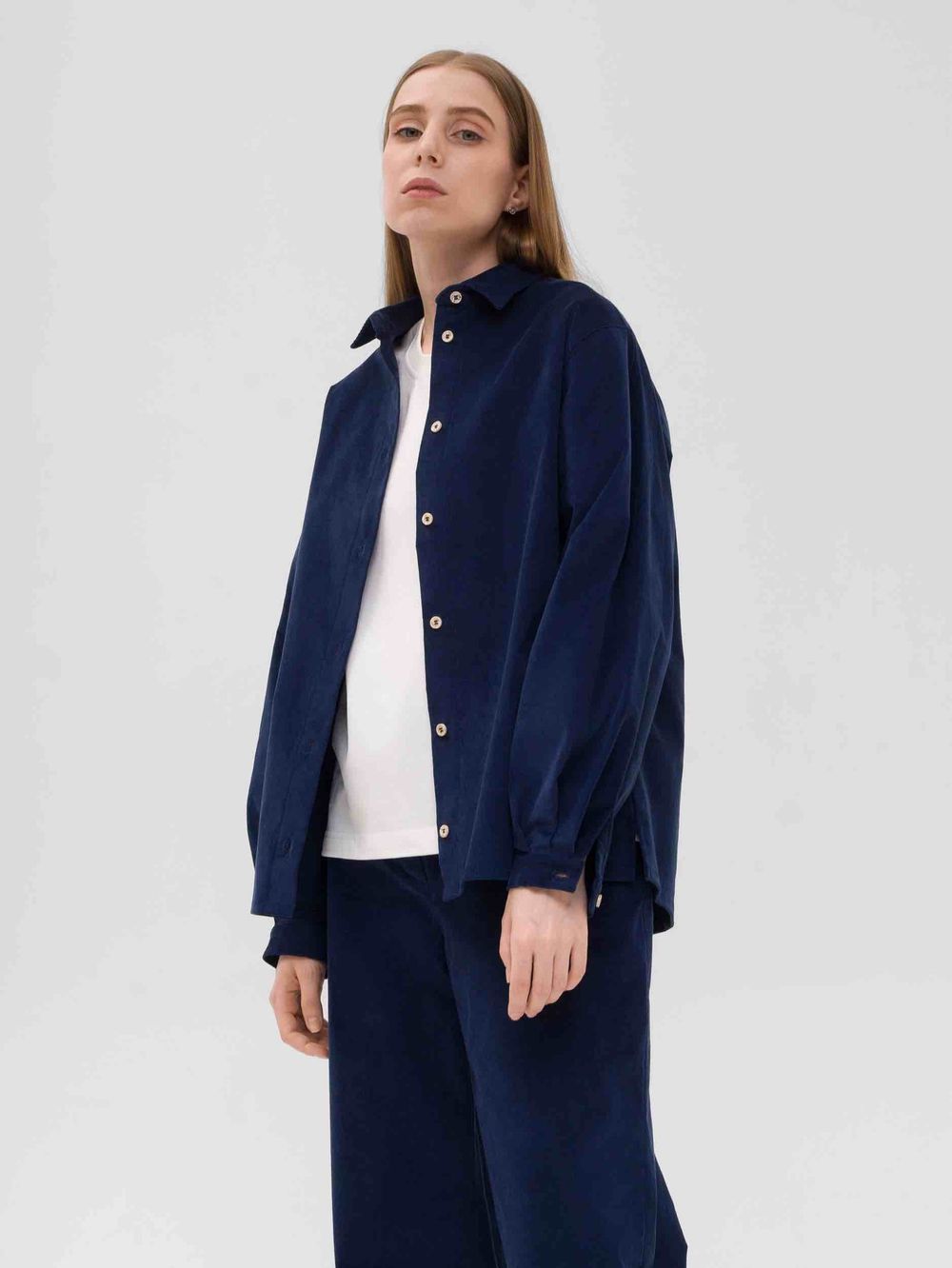 Рубашка FOS Микровельвет Женская Синяя