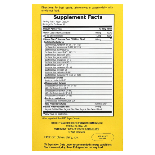 Renew Life, Ulitimate Flora™, пробиотик для ухода за иммунитетом, 30 веганских капсул