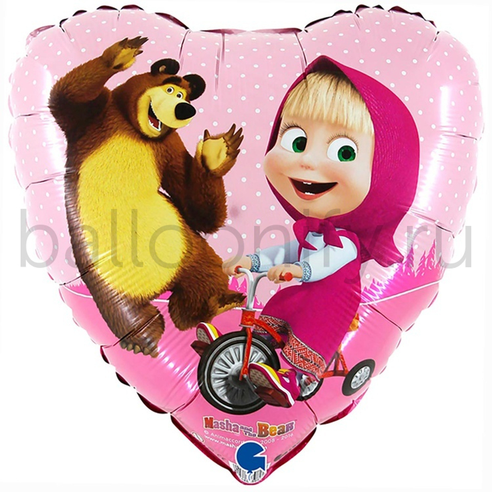 Фольгированная фигура, сердце, Маша и Медведь в сердце, 45 см