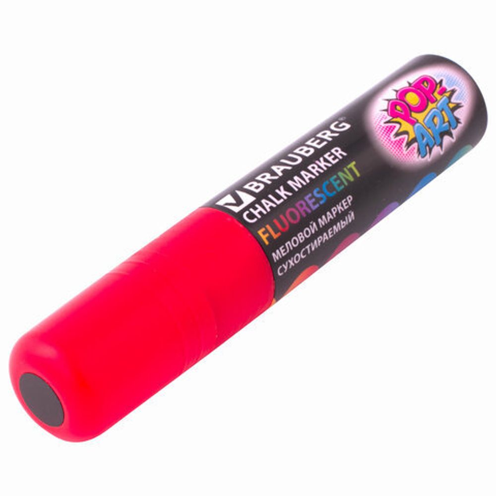 Маркер меловой "POP-ART" КРАСНЫЙ, 15 мм, сухостираемый, для гладких поверхностей, BRAUBERG, 151539