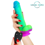 Яркий вибратор с возвратно-поступательными движениями и пультом ДУ - 21 см. (Цвет: разноцветный)