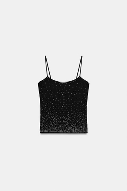ZARA ТОП НА БРЕТЕЛЯХ СО СТРАЗАМИ, ЧЕРНЫЙ