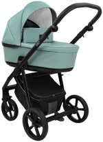 Детская коляска Roan Esso Кожа 3 в 1 с автокреслом Pituso Baesa Pro Black,Beige Canopy ESSK/214/1 Misti Mint/Grey/руч.Черный