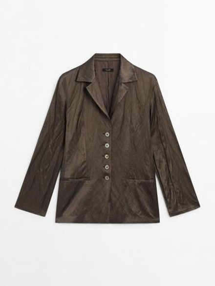 Massimo Dutti Облегающий атласный блейзер, шоколадно-коричневый