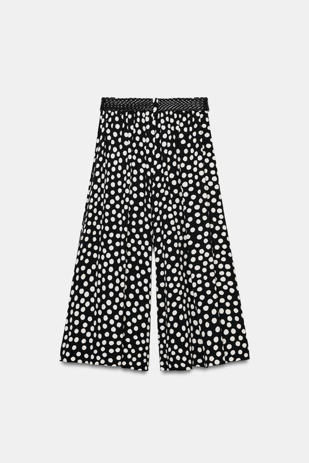 ZARA БРЮКИ-КЮЛОТЫ В ГОРОШЕК С ПОЯСОМ, ЧЕРНЫЙ/БЕЛЫЙ
