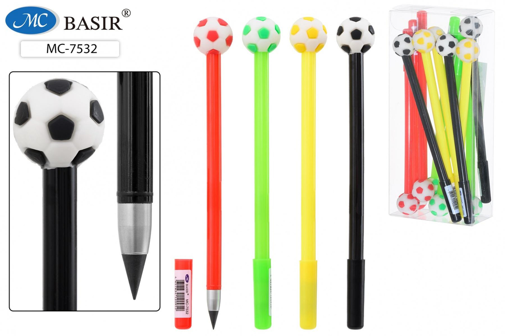 Карандаш вечный "Футбольный мяч" цветной корпус, прорезин.наконечник, ассорти (Basir)
