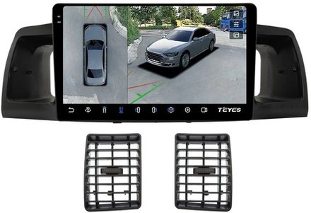 Магнитола для Toyota Corolla 120 2000-2007 (рамка черная с воздуховодами) - Teyes CC3-2K-360 на Android 10, 2K QLED, 6Гб+128Гб, CarPlay, 4G SIM-слот, 4 камеры в комплекте
