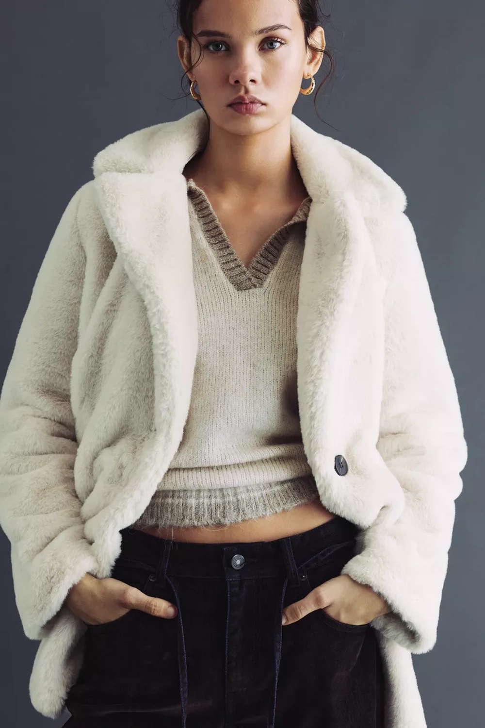 PULL&BEAR Шуба из искусственного меха, экрю