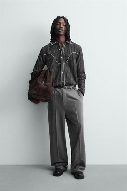 ZARA СТРУЯЩИЕСЯ БРЮКИ WIDE FIT, СЕРЫЙ