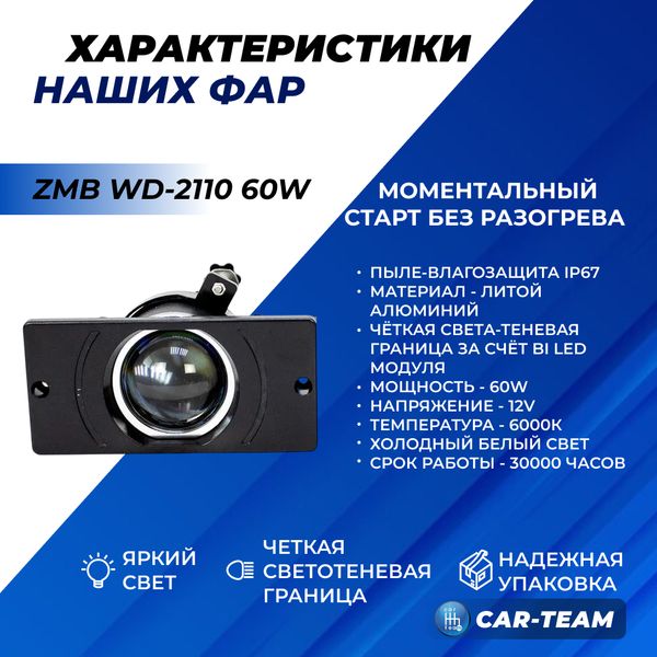 Противотуманные фары (ПТФ) "ZMB" лазерные с Bi-LED модулем на ВАЗ 2110, 2111, 2112, 2113, 2114, 2115, Шевроле Нива 2002-2009 г.в.