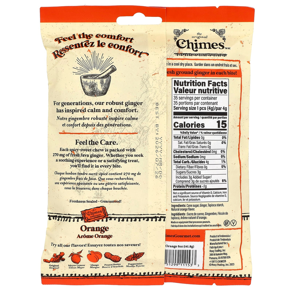 Chimes, жевательные таблетки с имбирем, со вкусом апельсина, 141,8 г (5 унций)