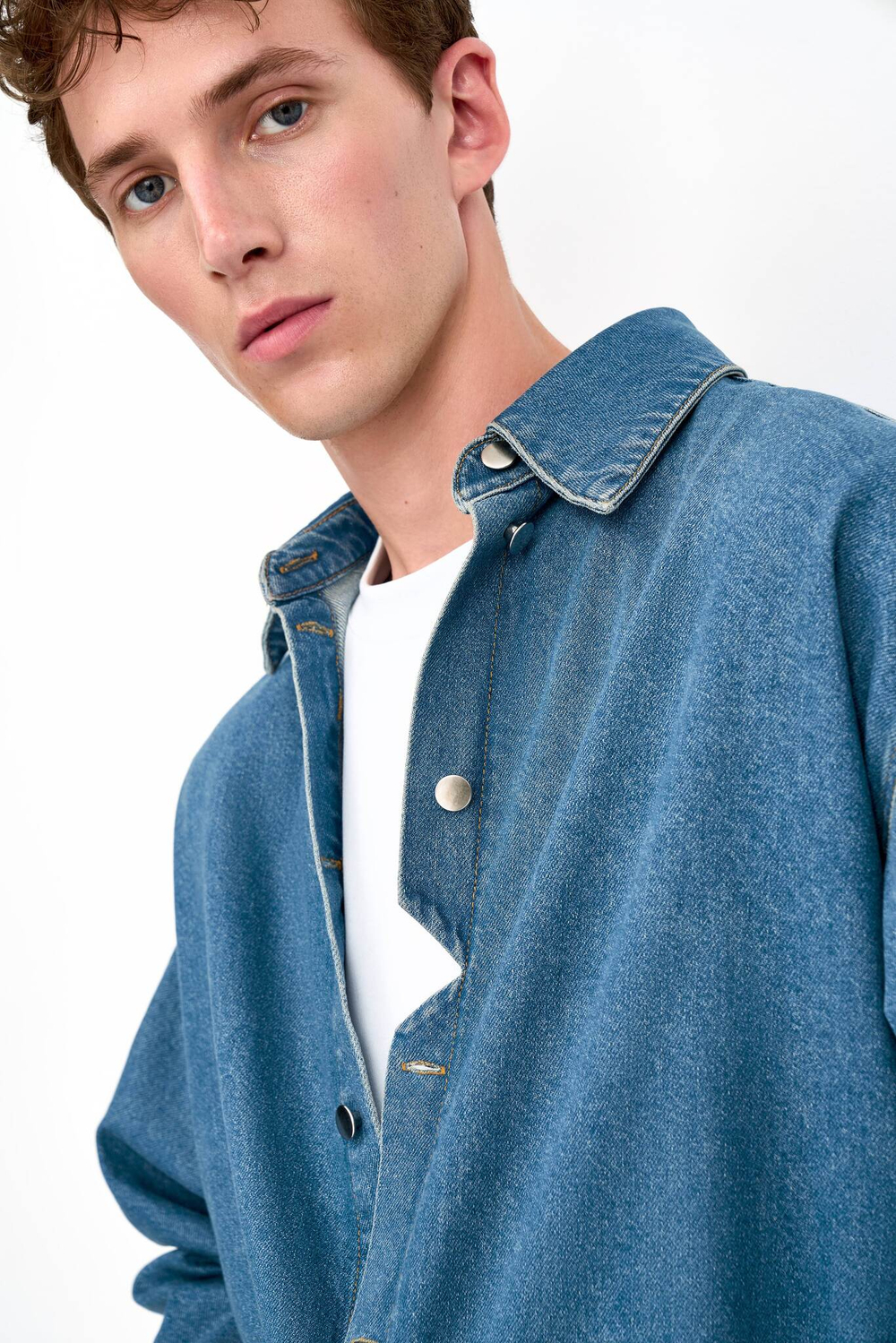 Джинсовая рубашка мужская голубая Man Jeans Shirt Dark blue