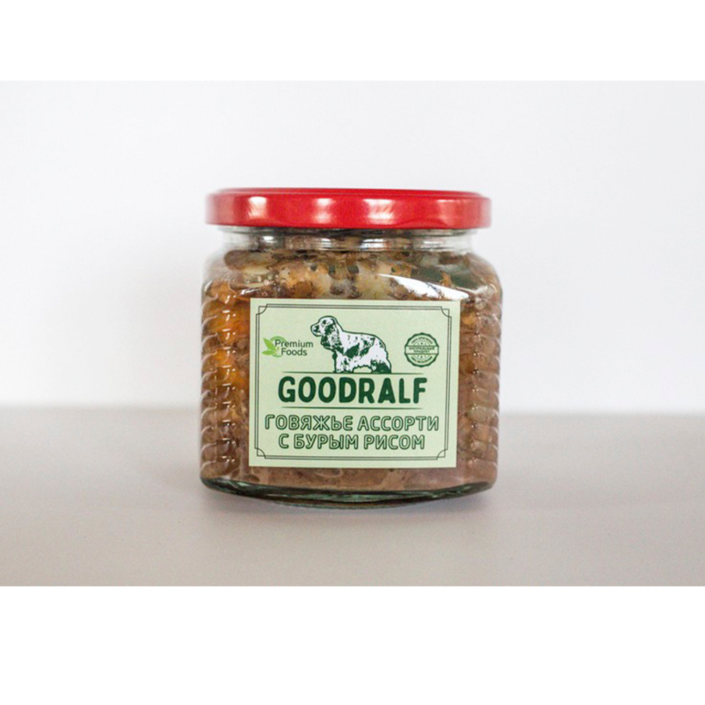 Влажный корм GoodRalf, говяжье ассорти с бурым рисом, для собак, 380 г