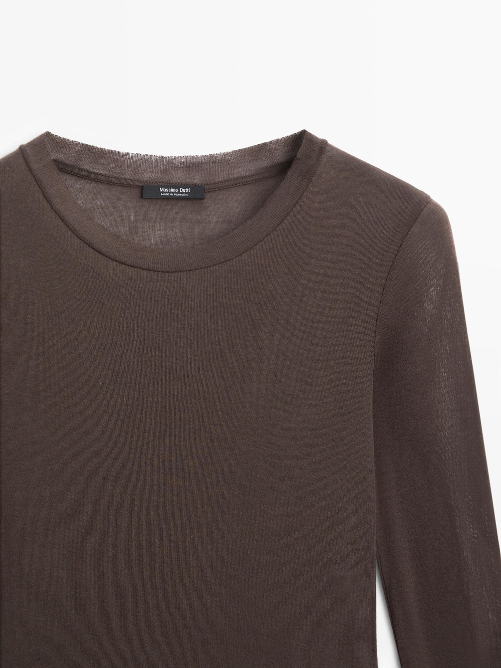 Massimo Dutti Футболка из 100% хлопка с деталями на воротнике, коричневый